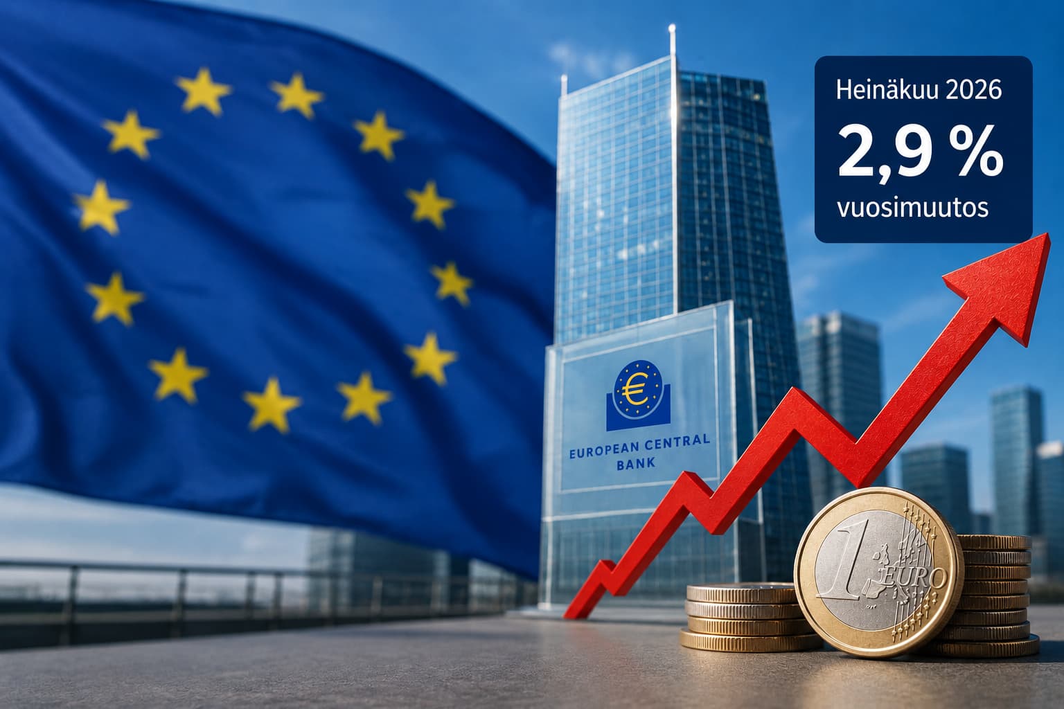 Euroalueen inflaatio kiihtyi 2,9 prosenttiin